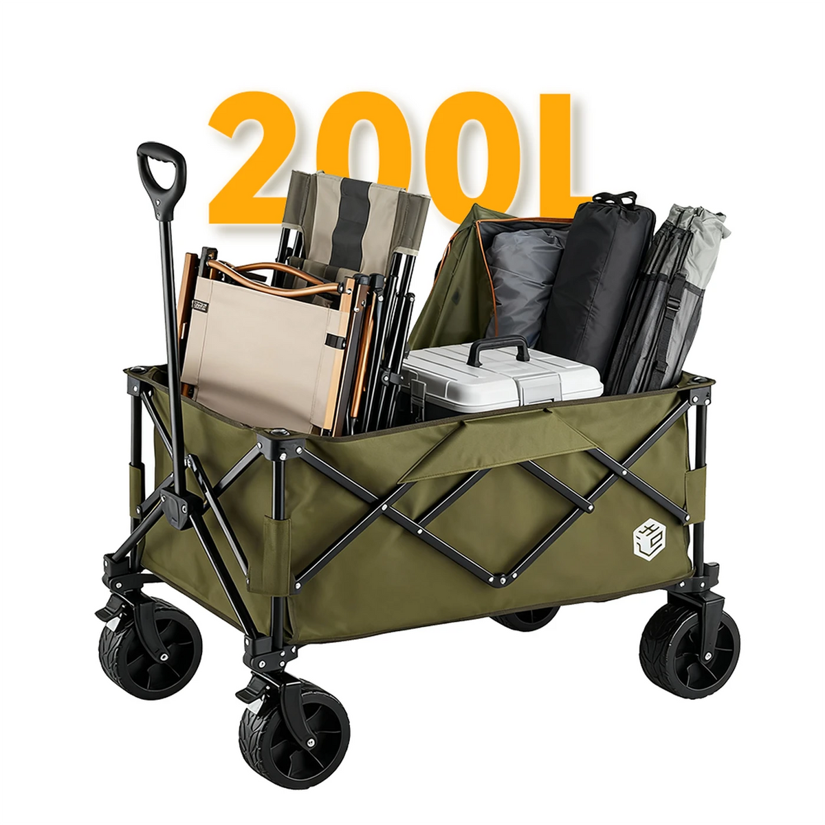Ochama Opvouwbare Bolderkar - 200 Liter - Terreinwielen met Dubbele Rem - Extra Groot - Groen
