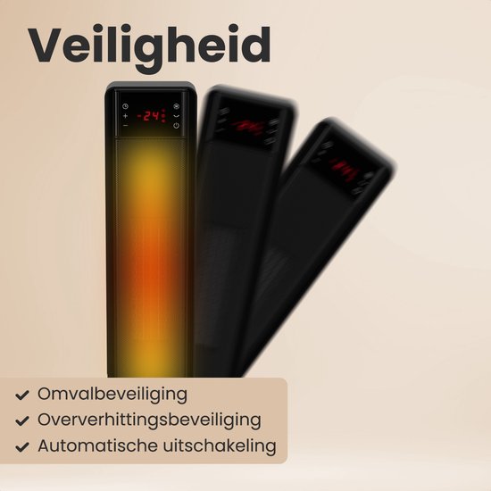Auronic Elektrische Kachel - Keramische Kachel - Toren Kachel - 2000W Heater - Zwart