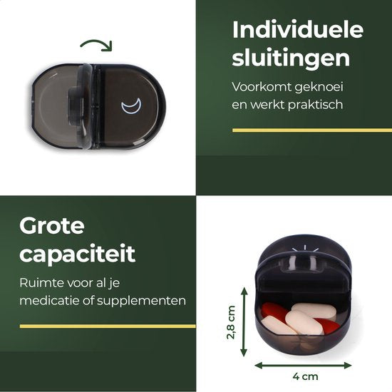 Gandria Pillendoos 7 Dagen - Uitneembaar Pillendoosje - Medicijndoos met 14 Compartimenten - Medicijndoos met Stevige Sluiting - 2 Vakken per Dag - Zwart