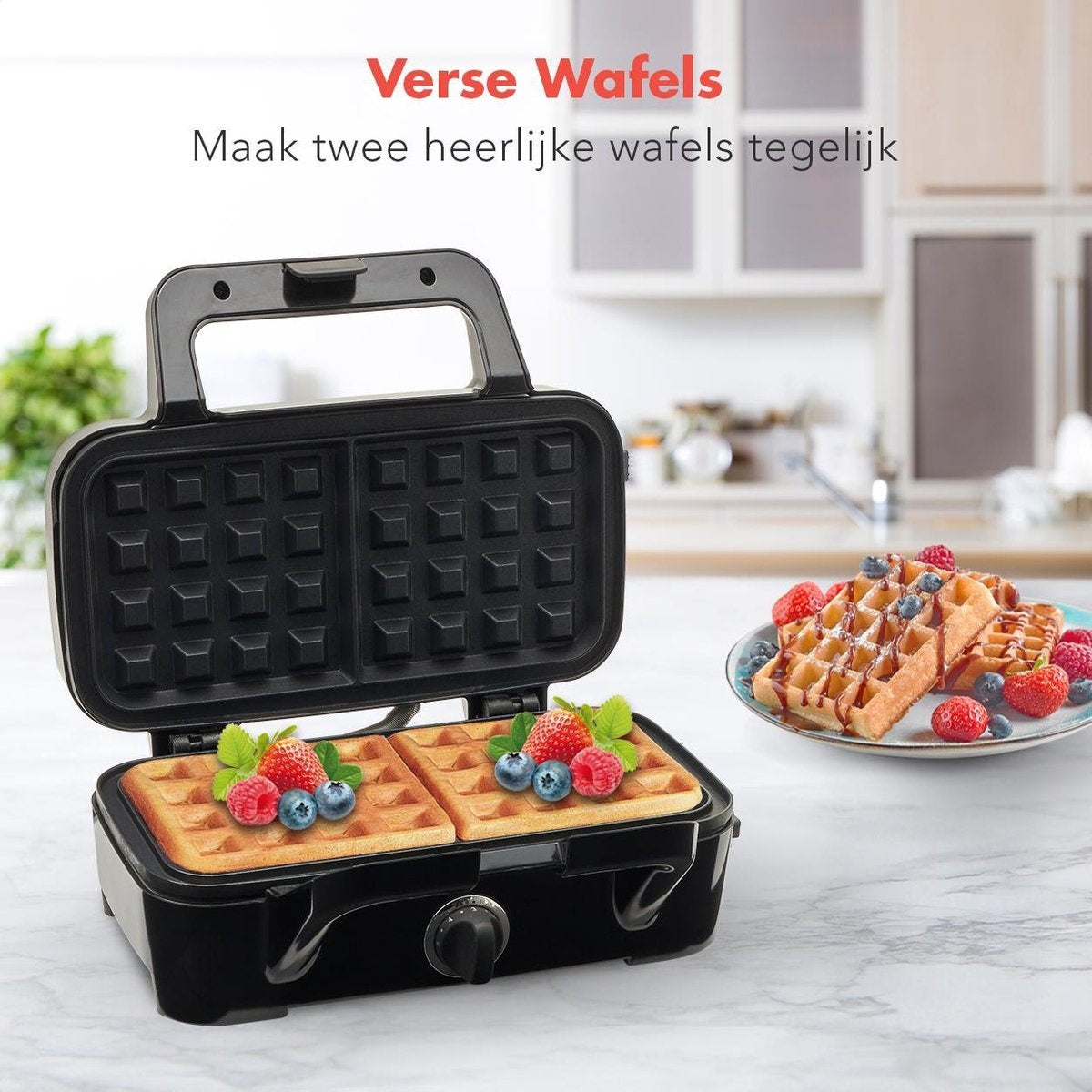 KitchenBrothers 3-in-1 Wafelijzer - Tosti Apparaat - Contact Grill - Verwisselbare Platen - RVS