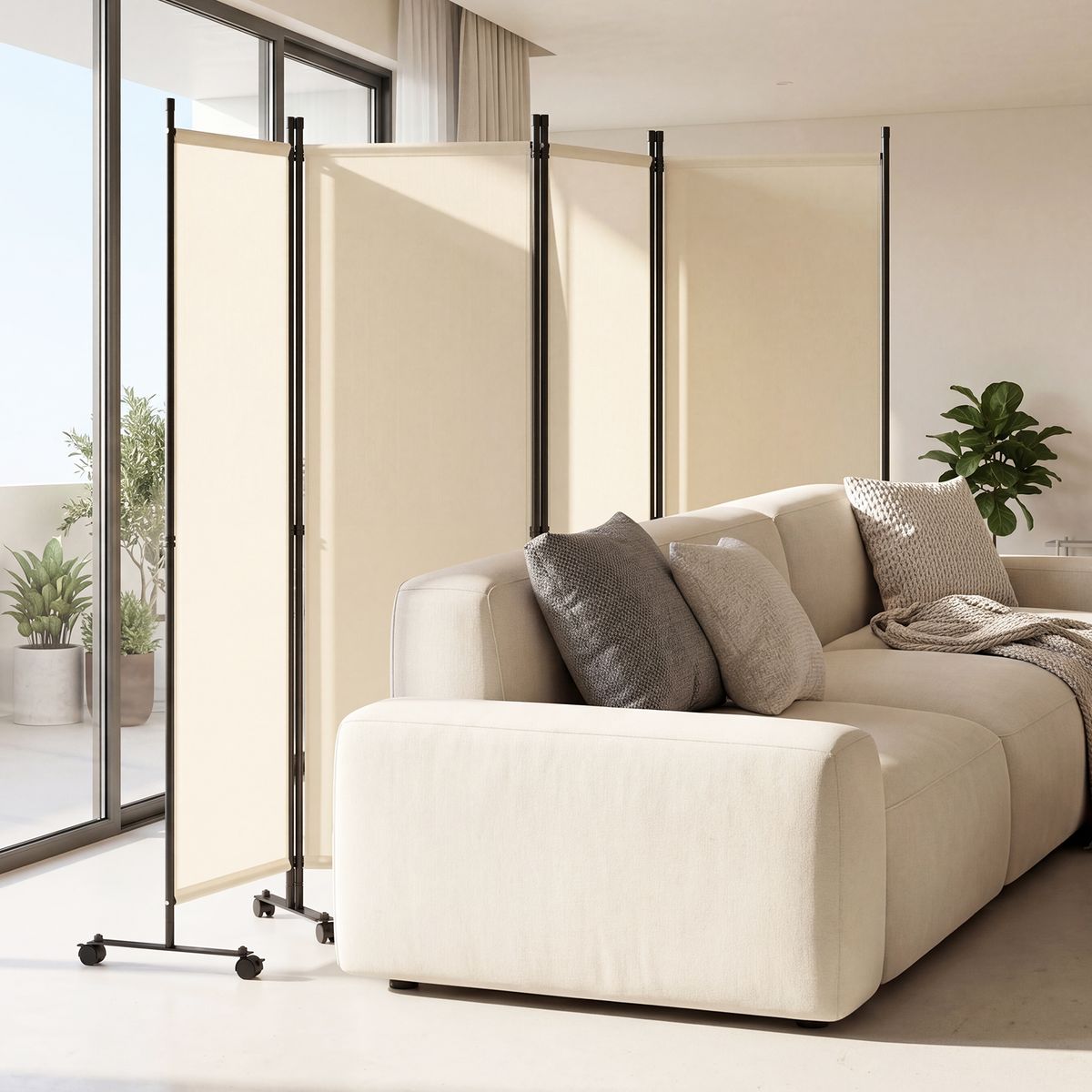Coast 4-delige ruimteverdeler op wieltjes - opvouwbaar - inkijkbescherming - beige - 1 stuks