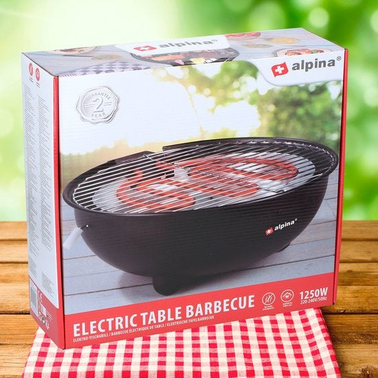 alpina Elektrische BBQ - Tafel-Barbecue - Geen Rook - Binnen Barbecueën - 1250W - Ø 30 Cm - Zwart