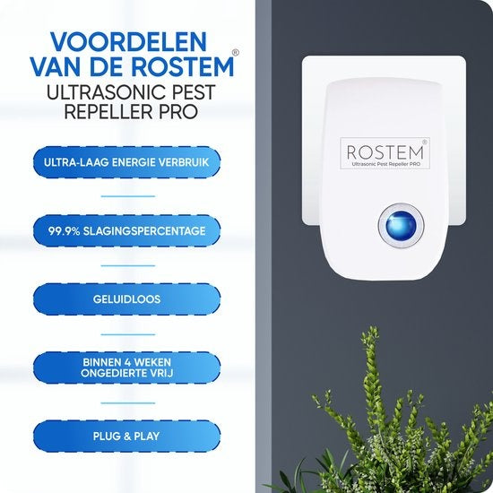 ROSTEM Ultrasone Ongedierteverjager – 4 Stuks, Gifvrij – 120 m² Bereik – Wit