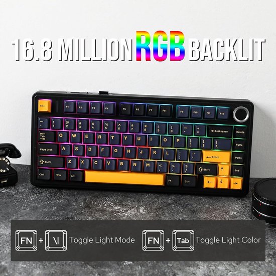 AULA F75 - Draadloze Gaming Toetsenbord - Mechanisch - Gasket - Hot Swap - QWERTY Toetsenborden - Tri mode - 80 Keys - Donder zwart