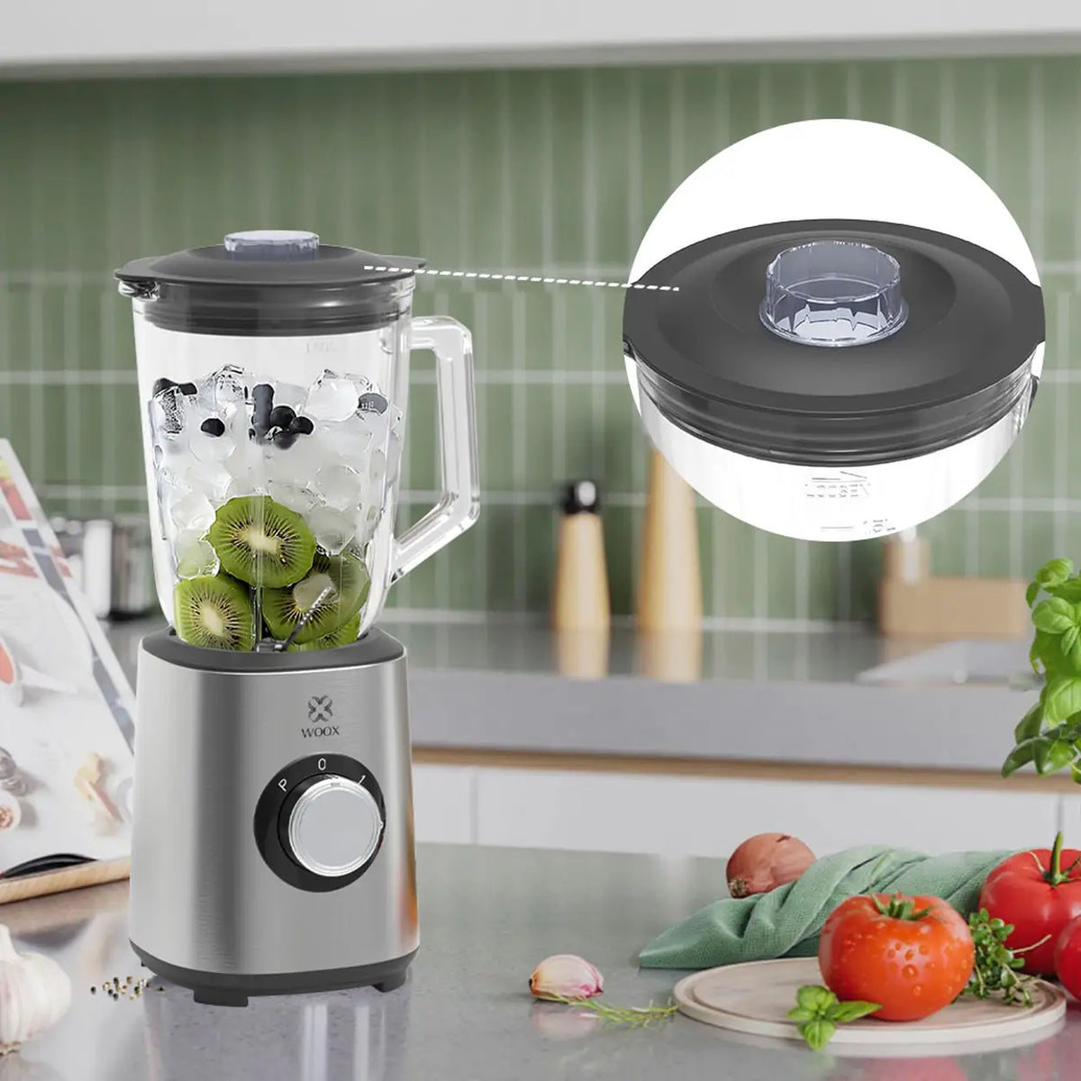 Woox Blender MX0198 - Zilver - 1000 W - 1,5 Liter - 10-Bladig RVS Mes - 3 Standen met Pulsefunctie - 20 x 20 x 38 cm