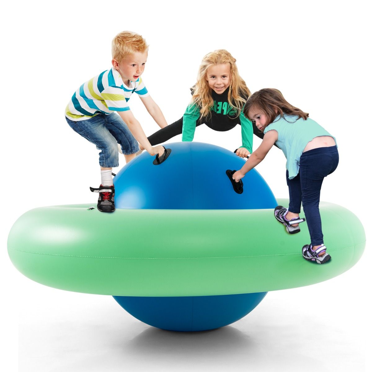 Coast Opblaasbare Schommelbal voor Kinderen - met 6 handgrepen - geschikt voor binnen en buiten - blauw en groen