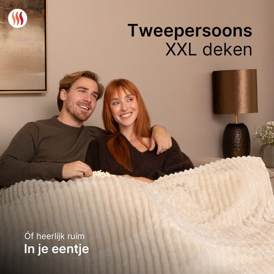 Seranova Elektrische Deken XXL - Extra Warmtedraden - Gestreept Model - 180x160 cm - 2 persoons Warmtedeken - Dubbelzijdig Fleece - Beige