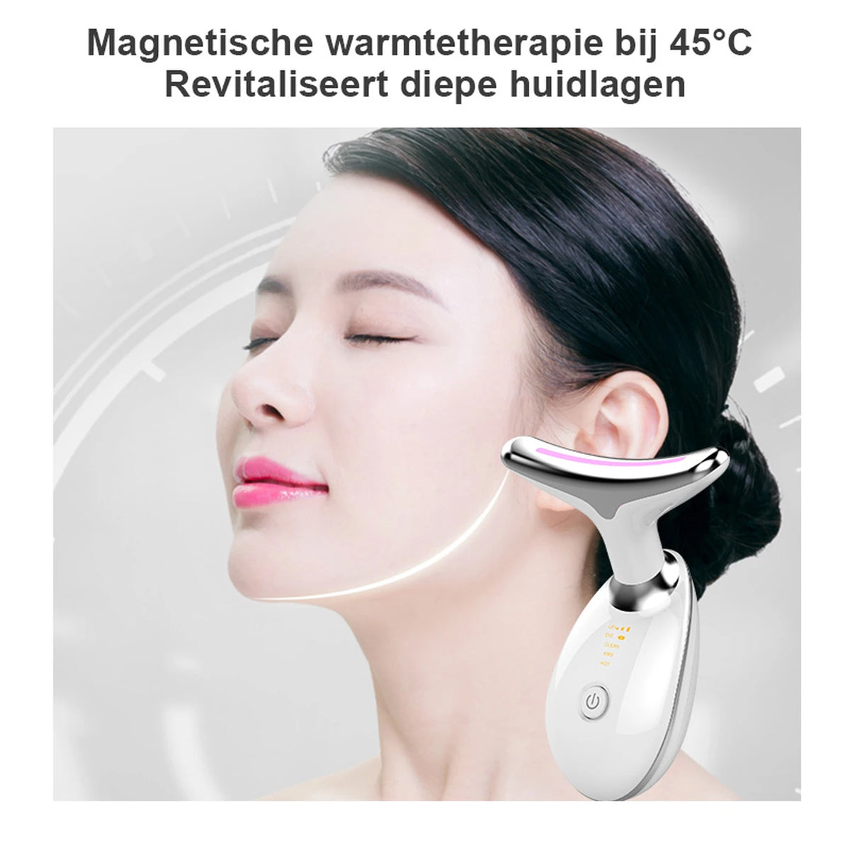 Sunluxy ES-1081 Nekmassageapparaat – EMS Microstroom, 7 Kleuren LED-Licht & 45°C Warmtefunctie – Gezichts- en Nekverzorging – 16,2 x 13,2 x 5,8 cm