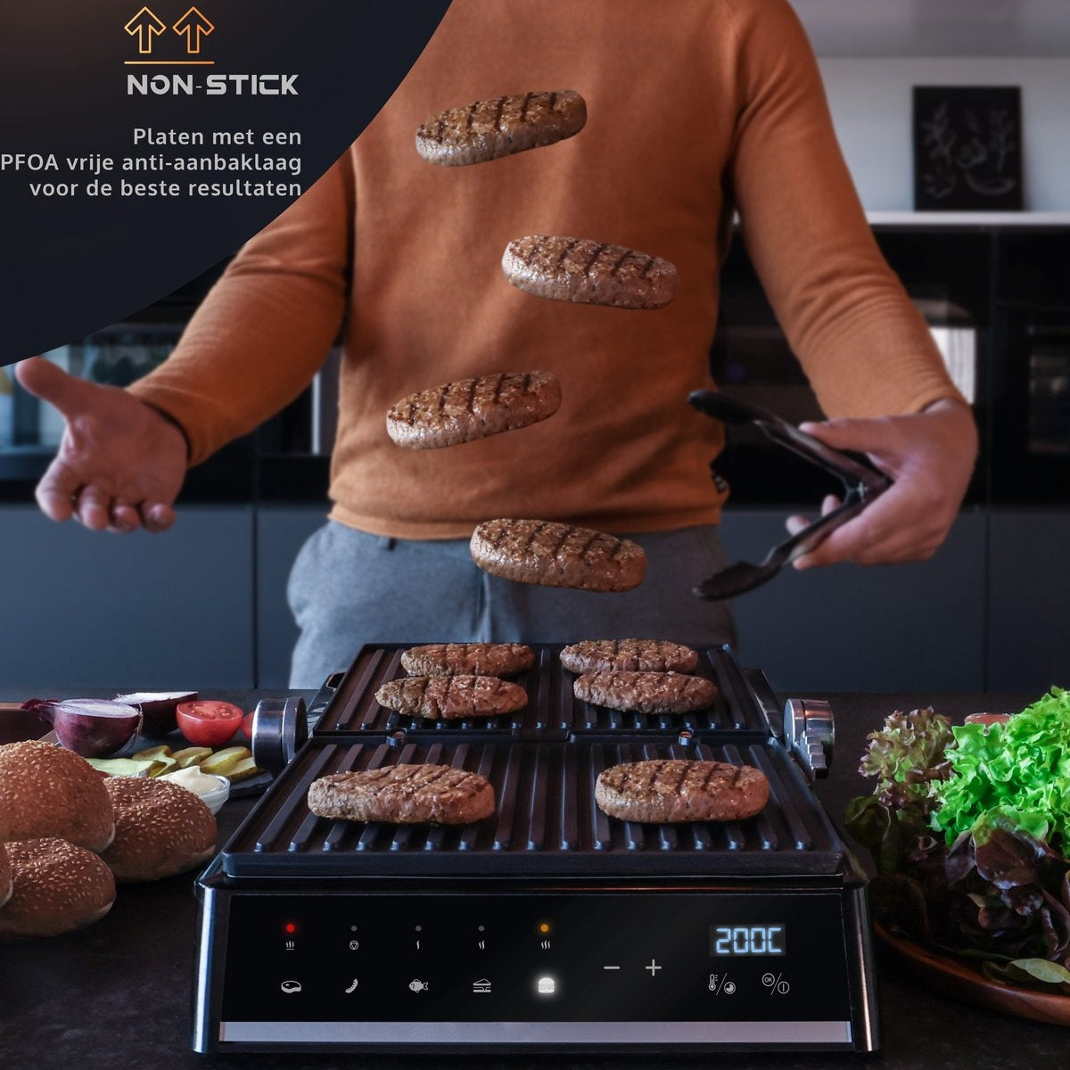 JAP Appliances Integrill – Contactgrill 2000W – Uitklapbaar – Uitneembare Platen