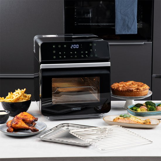 Stoomoven Princess – Stoomkoker – Vrijstaande heteluchtoven - 2-in-1 Stoomoven en Airfryer - 2450W - 12 Bakprogramma's - Stoomfunctie –2450W – 10 Liter - 182085 - Zwart