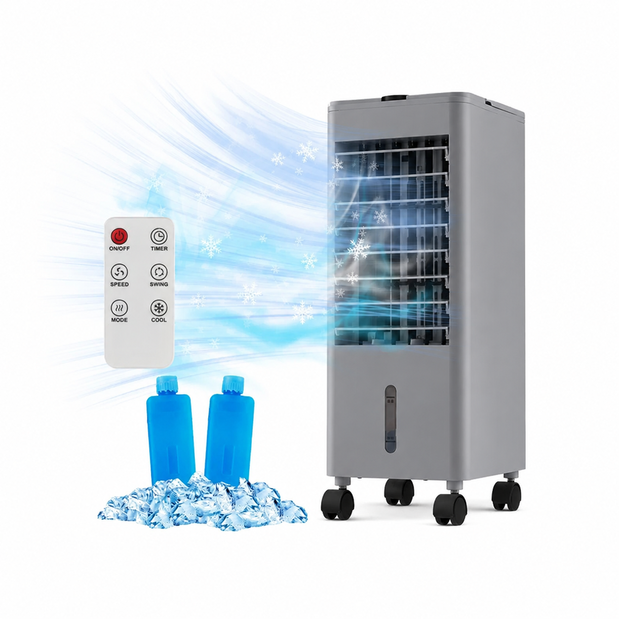 Coast 3-in-1 Luchtkoeler met Ventilator en Luchtbevochtiger - 2,8L Watertank - Stil 44dB - 59x22x25,5cm - Grijs