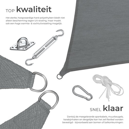 tectake® Rechthoekig Schaduwdoek Sunny - 3 x 5 m - Extra Stevig 185 g/m² HDPE Zonwering Doek - 50+ UV Bescherming - Weerbestendig en Scheurbestendig - Zonnescherm voor Tuin, Balkon, Terras - Zonnedoek inclusief Montagemateriaal - Grijs