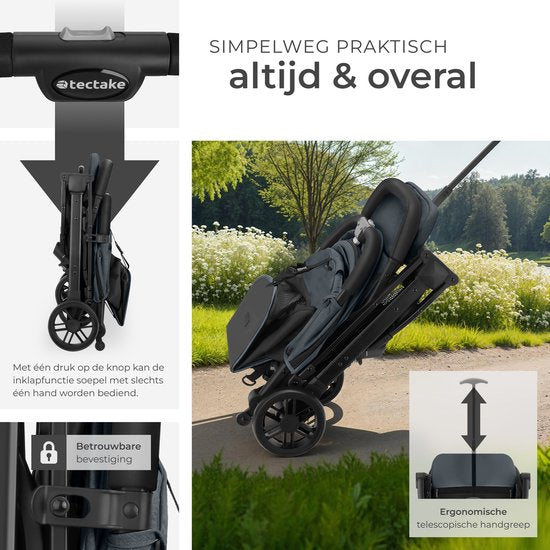 tectake® Buggy Kinderwagen Finn - Lichtgewicht plooibuggy - Inklapbaar en met opvouwbare kap - Zonwerend - Draagkracht 15kg - Antraciet