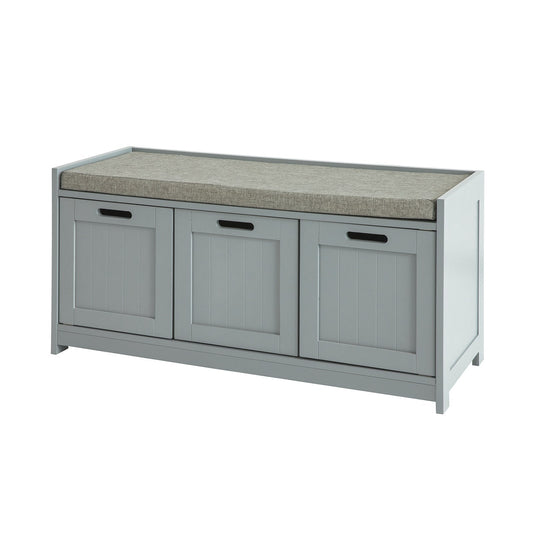 SoBuy - Schoenenbank met gestoffeerd zitvlak - 2 Deuren en 1 Mand - Max. 150 kg - 90 x 35 x 45 cm - Grijs