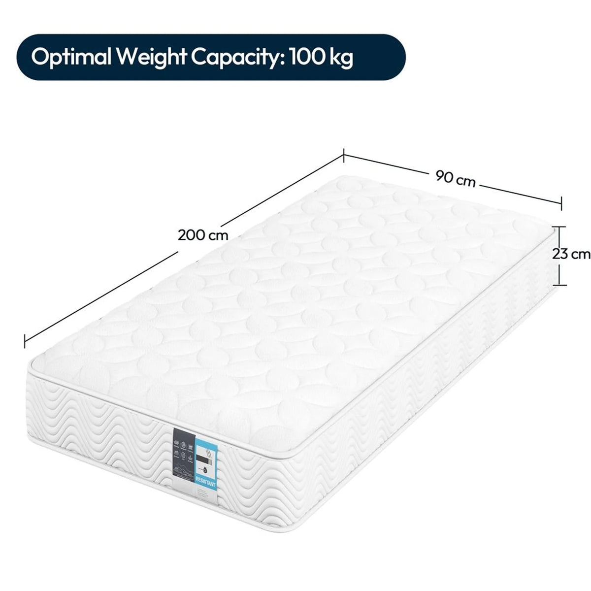 Yaheetech Pocketveringmatras 90x200 cm - 7 Comfortzones - Wit - Härtegrad H3