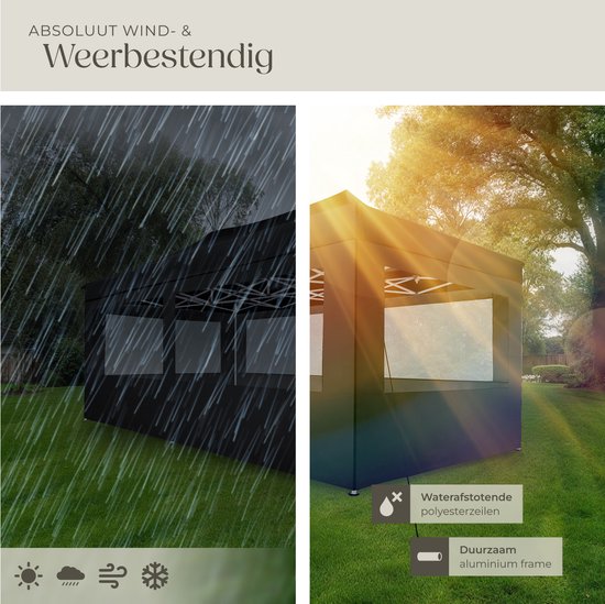tectake® Vouwpaviljoen - Opvouwbaar en waterdicht - Tuinpaviljoen met 4 zijpanelen - Incl. haringen, scheerlijnen en tas - Terrasoverkapping, partytent - 6x3m - Zwart