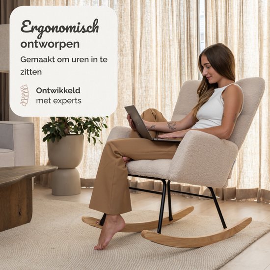 SITTT Schommelstoel - Relaxstoel babykamer - Fauteuil - Voedingsstoel - Roomwit - Beige