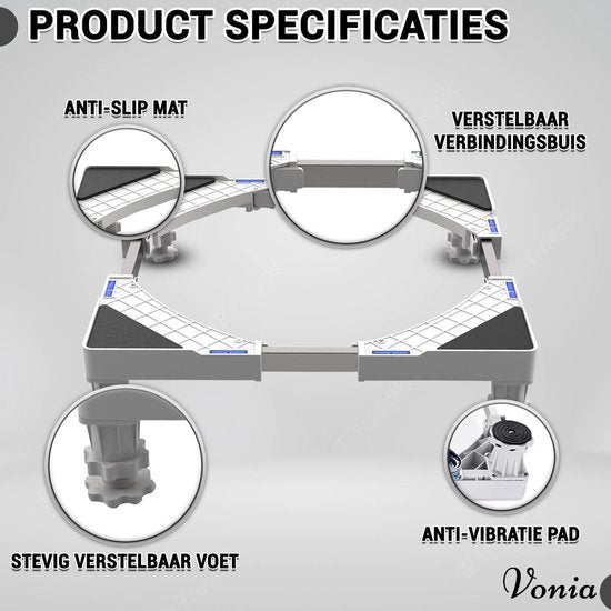 Vonia Wasmachine Verhoger - Universele verhoging voor Witgoed - Verstelbaar - 300 KG