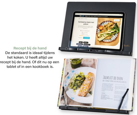 Budu Boekenstandaard Zwart – Boekenhouder – Book holder – Boekenstandaard bamboe hout – Tablethouder – Leesstandaard – Verstelbaar (5 standen)