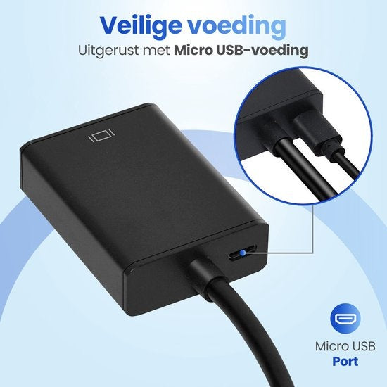 Garpex® VGA naar HDMI Adapter Converter - Universeel met 3.5mm Jack AUX & USB Voeding Kabel - Analoog naar Digitaal Video Omvormer - Male to Female - 1080p Full HD - Inclusief USB voedingskabel