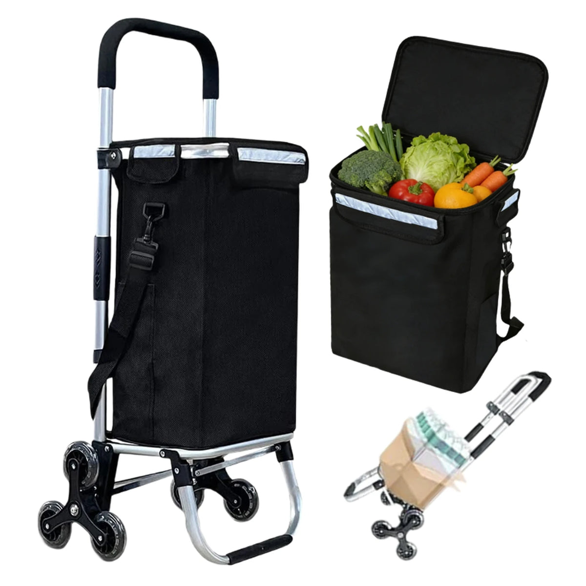 Ochama Boodschappentrolley met 3-Wiel Systeem - Zwart - 44,5 x 39 x 100 cm - 41L