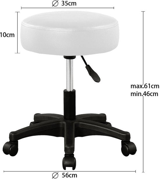 Rolkruk - Hoogte Verstelbaar 360°C Draaibaar - 51-65cm Zithoogte Wit