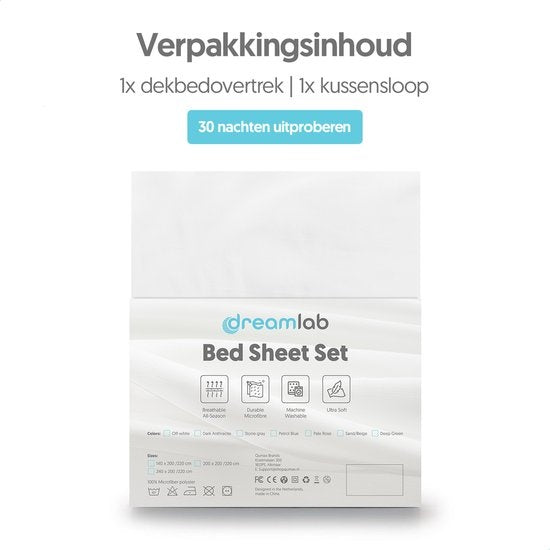 Dreamlab Dekbedovertrek set - 140 x 200/220 cm - Beddengoed met kussensloop - Een persoons - Vier seizoenen - Microvezel - Wit