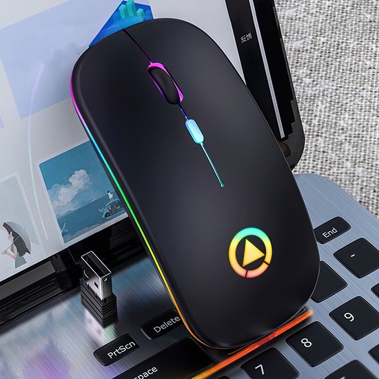 Techvavo® Draadloze Muis Laptop - Computermuis - Oplaadbare Muis - LED Verlichting - Stille Draadloze Muis - Geschikt voor Gaming - Zwart
