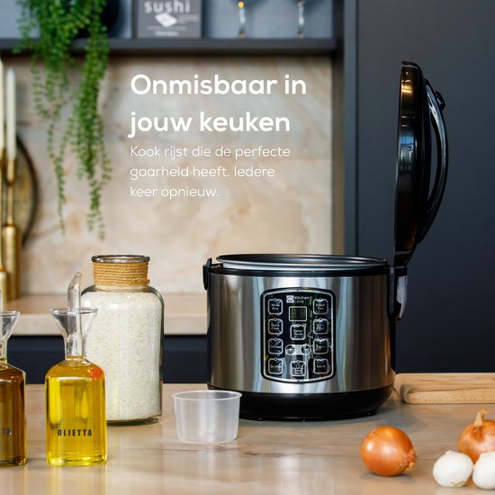 KitchenLove Rijstkoker met Stomer - 1.2L - Multicooker - Rice Cooker - Slowcooker - 2 tot 5 Personen - Zwart RVS