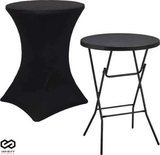 Infinity Goods Stevige Zwarte Statafel Incl. Zwarte Statafelrok - Partytafel - Robuust en Weersbestendig - Inklapbaar - 80cm x 110cm - Feest