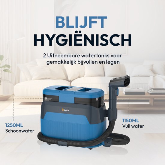 BOLLIT 5-in-1 Tapijtreiniger PRO 1650W - Stoomreiniger en Vlekkenreiniger - 100° Stoom - Bankreiniger - Meubelreiniger - Handstomer - Matrasreiniger - Zetelreiniger - Reiniger voor auto, bank, vloer, en tapijt