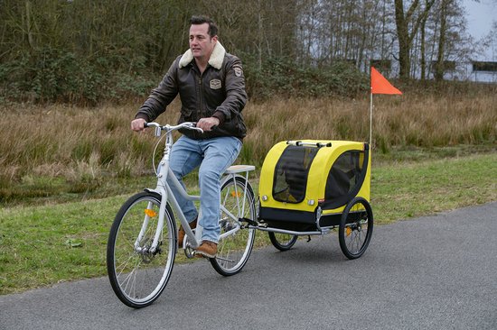 Dunlop Hondenfietskar - Fietskar Hond - Fietskarren voor Honden tot max. 40 KG - Fietskar Bagage - Fietsaanhanger met Reflectoren en Verstelbare Regenhoes - Honden Fietskar - Hondenkar - Geel