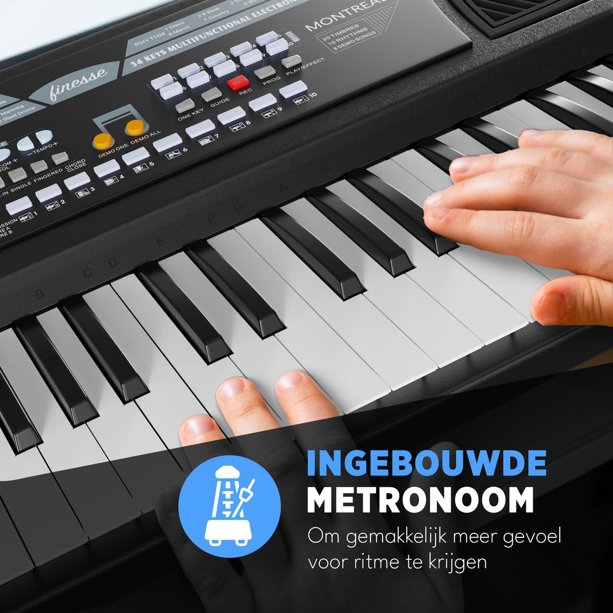 finesse Montreal keyboard piano 54 toetsen – digitale & elektrische piano – pianostickers – e-learning – Montreal – 71,7 x 32,2 x 10,4 cm
