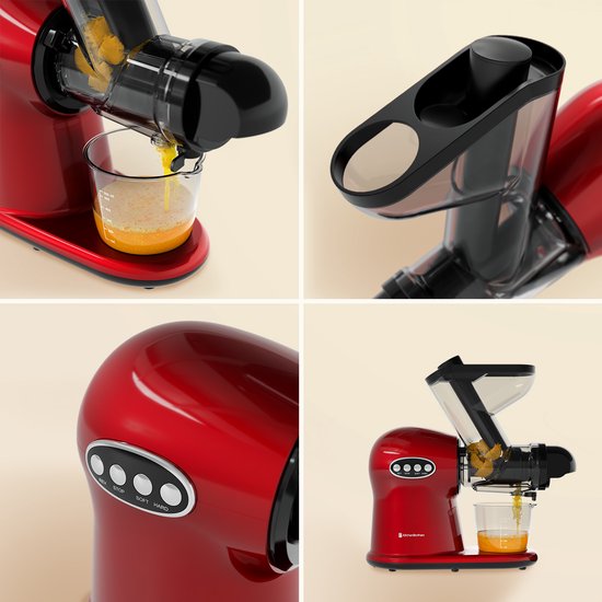 KitchenBrothers Slowjuicer XL - Sapcentrifuge - Groenten- en Fruitpers - 43 mm en 70 mm invoer - 500 ml - Rood