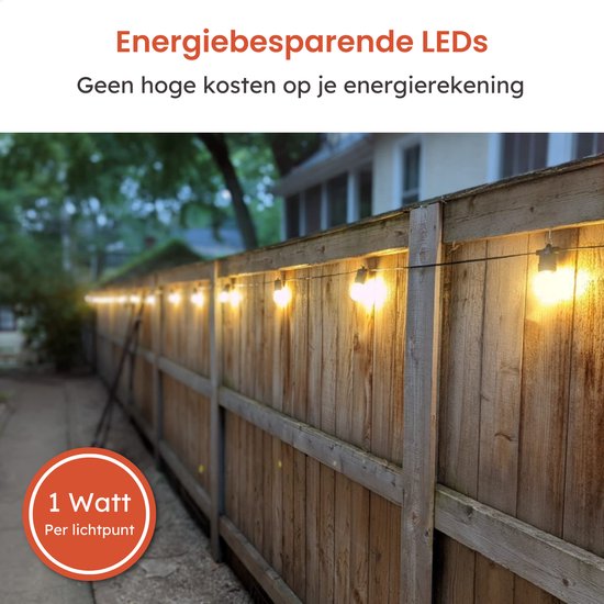 Partizzle 15m LED Lichtsnoer voor Buiten - Terras en Camping Tuinverlichting - Kerst Lampjes Slinger - Kerstverlichting - Waterdicht Lichtslinger - 2700K / Warm Wit