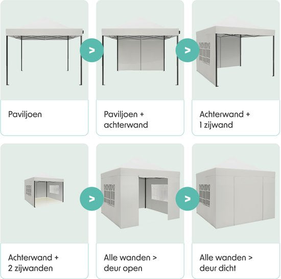LifeGoods Partytent - 3x3 m - Zijwanden - Easy Up - Paviljoen - Opvouwbaar - Waterdicht - Draagtas met Wieltjes - Wit