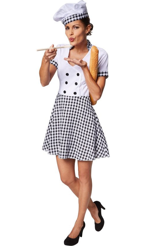 Dressforfun Vrouwenkostuum chef-kokkin S - verkleedkleding kostuum halloween verkleden feestkleding carnavalskleding carnaval feestkledij partykleding - 301508