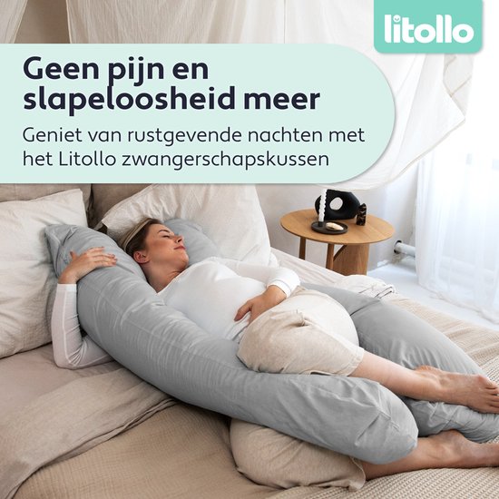 Litollo® Zwangerschapskussen XXL - Voedingskussen - Lichaamskussen - Body pillow - 280cm - Afneembare hoes - Grijs