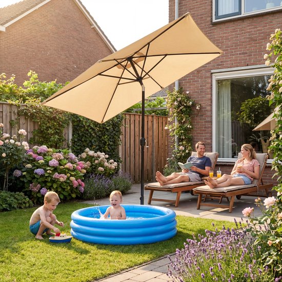 Tristar Stokparasol - Vierkant - 200x200cm - Balkon & Tuin - Kantelbaar - Incl. Beschermhoes - PA-7902 - Beige