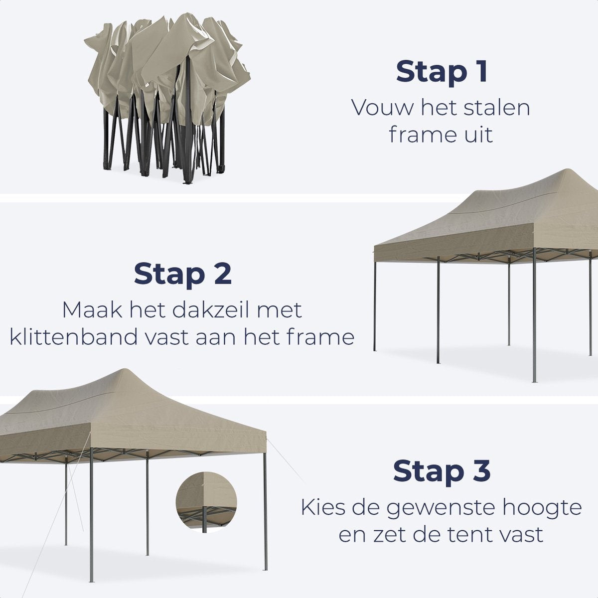 LifeGoods Partytent - Paviljoen - EasyUp - Opvouwbaar - 4 Zijwanden - Waterdicht - Met Draagtas met wieltjes - 300 x 600 cm - Beige