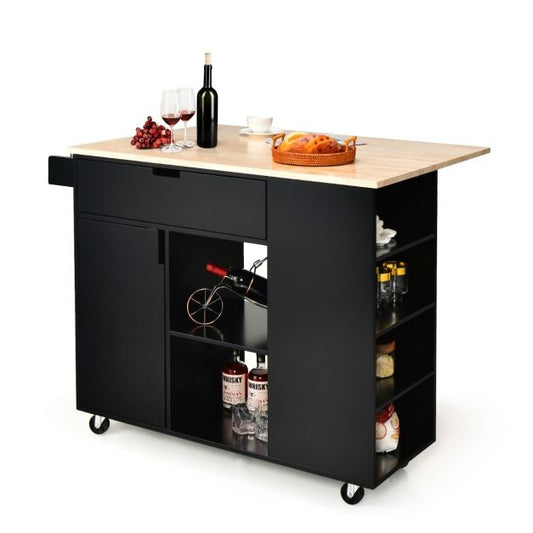 Coast Keukenwagen serveerwagen op wieltjes - Keukeneilandwagen - 124 x 43 x 92 cm - Zwart