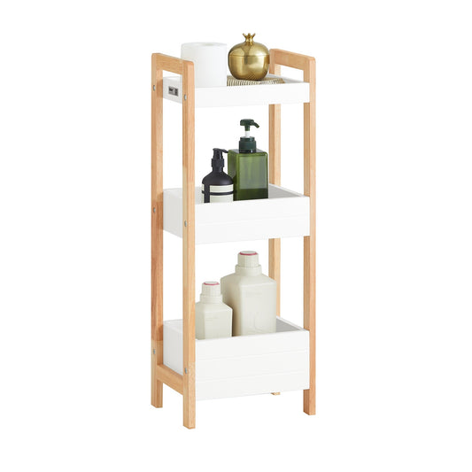SoBuy Badkamerkastje met 3 Vakken - 28x74x20 cm - Hout/Wit