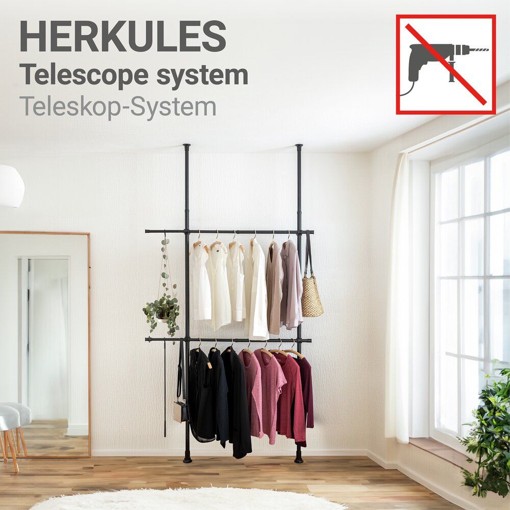 WENKO Herkules Kledingstangen Zwart - 2-Delig - Verstelbaar 75-120 cm