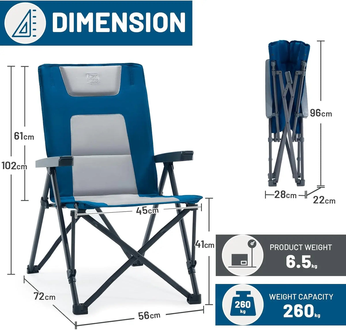 Timber Ridge Opvouwbare Kampeerstoel Set van 2 – 260 kg Draagkracht – Blauw – Polyester en Staal