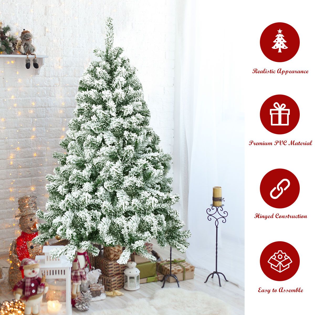 Coast Besneeuwde Kunstkerstboom Wit/Groen – 137 cm – Met 400 Takpunten en Opvouwbare Metalen Standaard
