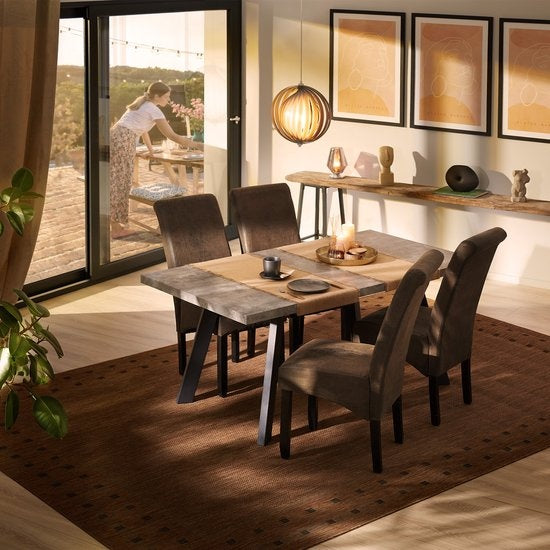 tectake® - Eetkamerstoelen - 2 stuks - suede lederlook bruin - 401596