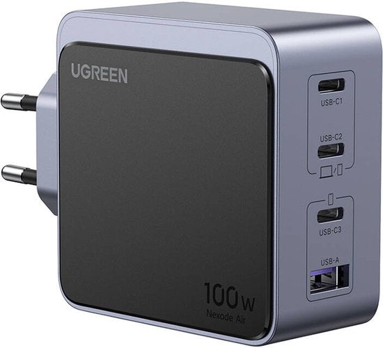 Ugreen Nexode S 100W 4-Port GaN Fast Charger EU gray Mobiele computer, Mobiele telefoon, Laptop, Powerbank, Tablet Grijs AC Binnen