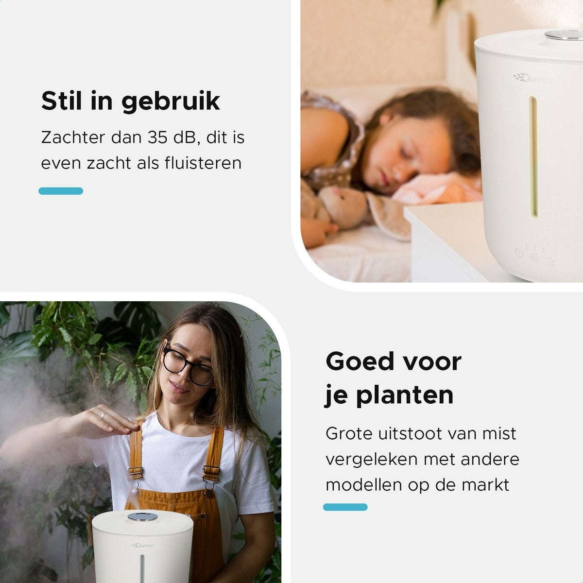 Qumax Luchtbevochtiger met Aromatherapie – Humidifier – Vernevelaar – Verschillende Standen – Stil Ontwerp – 2,8L