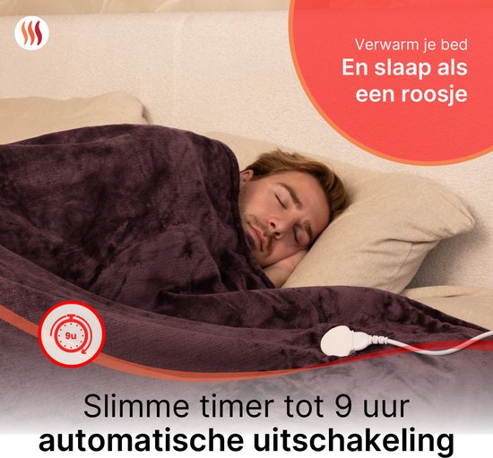 Seranova Elektrische Deken XXL - 180x160 cm - 2 persoons Bovendeken - Warmtedeken - Dubbelzijdig - Fleece Sherpa - Kastanjebruin