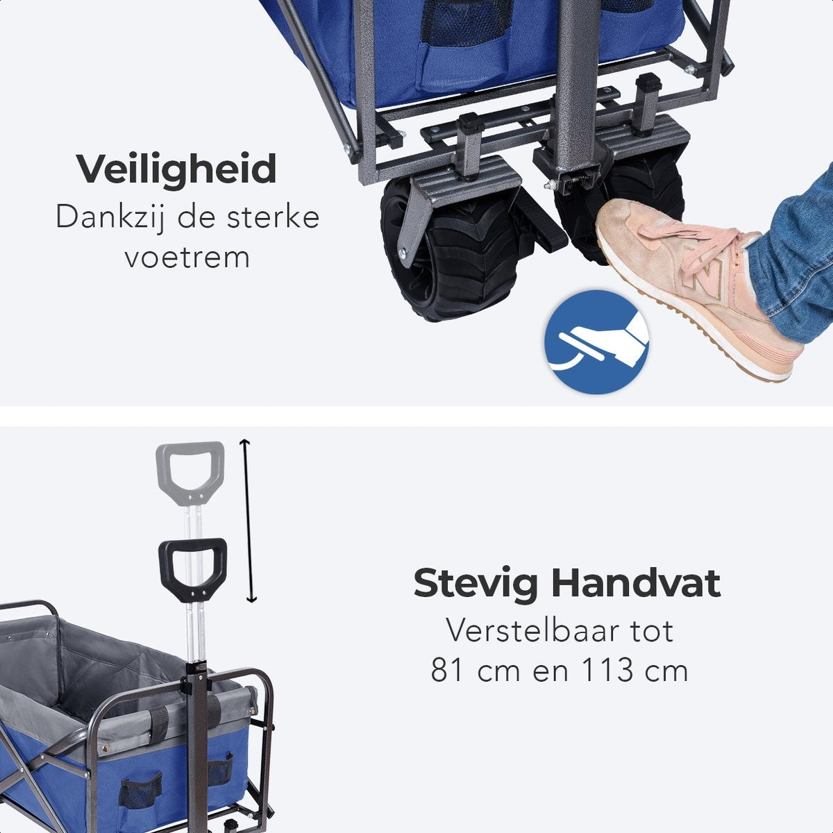 LifeGoods Bolderkar - Opvouwbaar - tot 80KG - 94L - Wasbaar Polyester - 98x45cm - Blauw/Grijs
